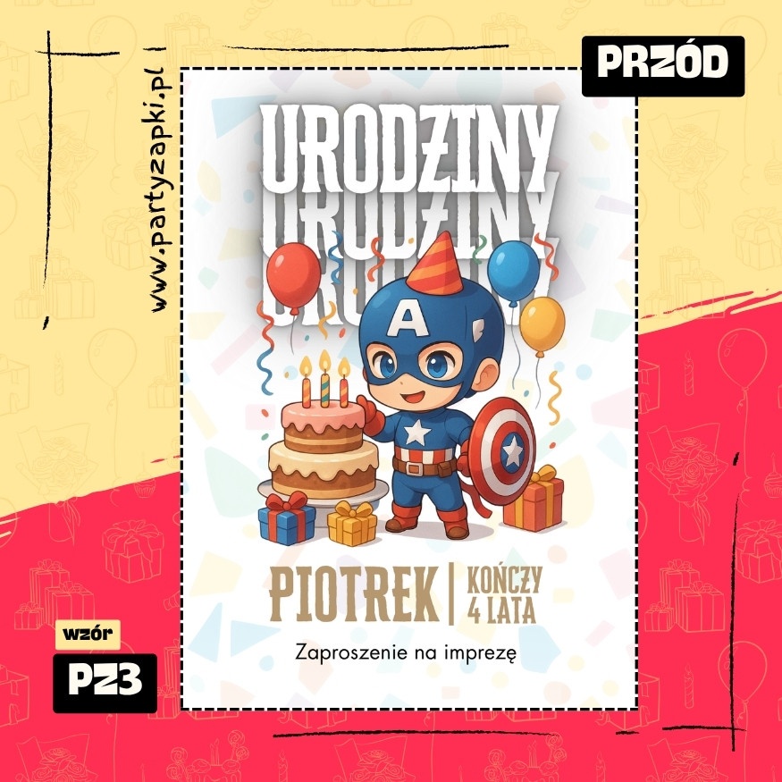kapitan ameryka zaproszenie na urodziny 01 pz3 przod