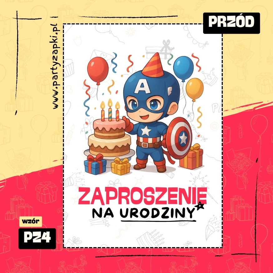 kapitan ameryka zaproszenie na urodziny 01 pz4 przod