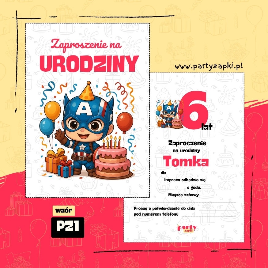 kapitan ameryka zaproszenie na urodziny 02 pz1