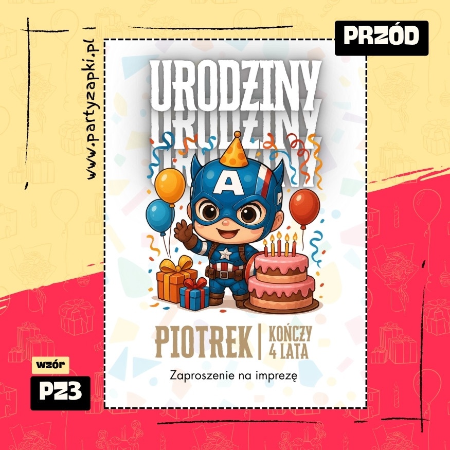 kapitan ameryka zaproszenie na urodziny 02 pz3 przod