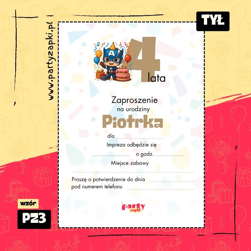 kapitan ameryka zaproszenie na urodziny 02 pz3 tyl