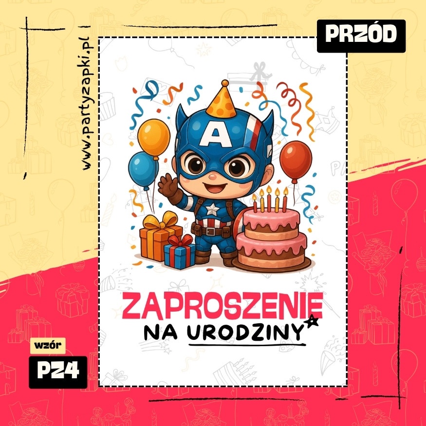 kapitan ameryka zaproszenie na urodziny 02 pz4 przod