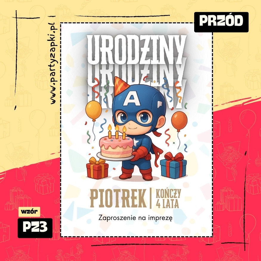 kapitan ameryka zaproszenie na urodziny 03 pz3 przod
