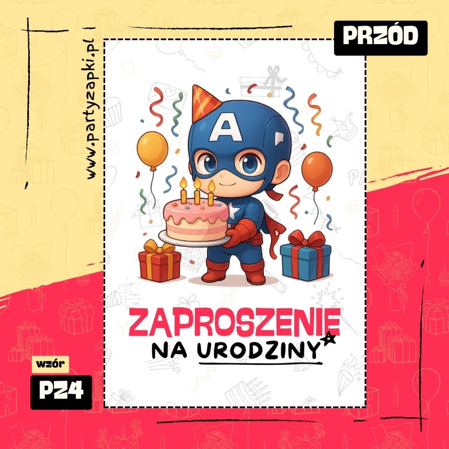 kapitan ameryka zaproszenie na urodziny 03 pz4 przod