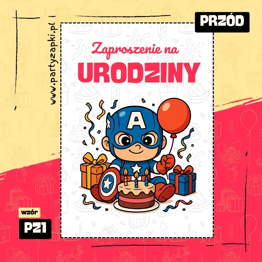 kapitan ameryka zaproszenie na urodziny 04 pz1 przod