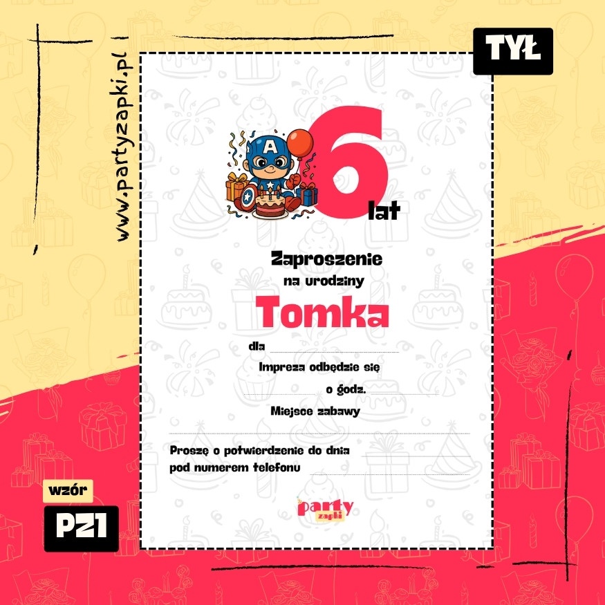 kapitan ameryka zaproszenie na urodziny 04 pz1 tyl