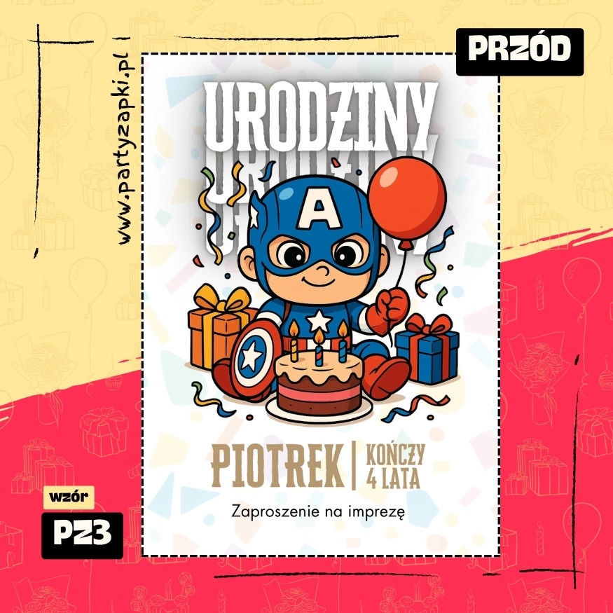 kapitan ameryka zaproszenie na urodziny 04 pz3 przod