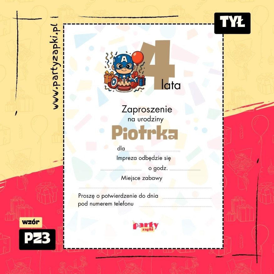 kapitan ameryka zaproszenie na urodziny 04 pz3 tyl