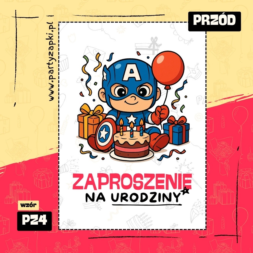 kapitan ameryka zaproszenie na urodziny 04 pz4 przod