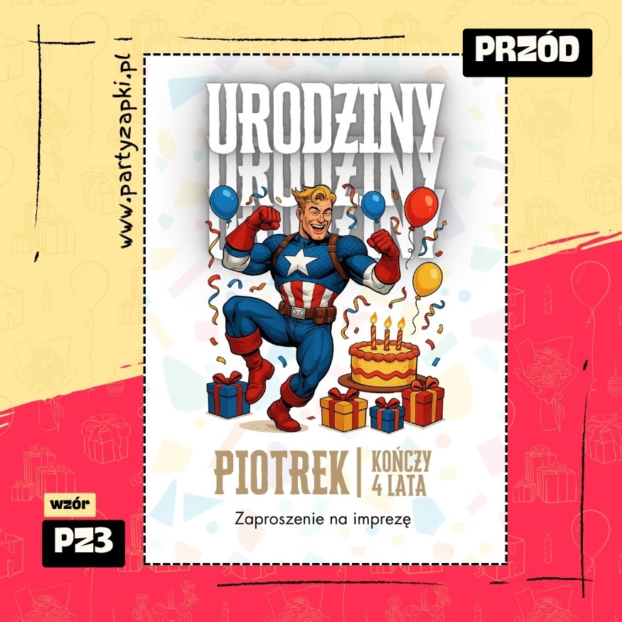kapitan ameryka zaproszenie na urodziny 05 pz3 przod