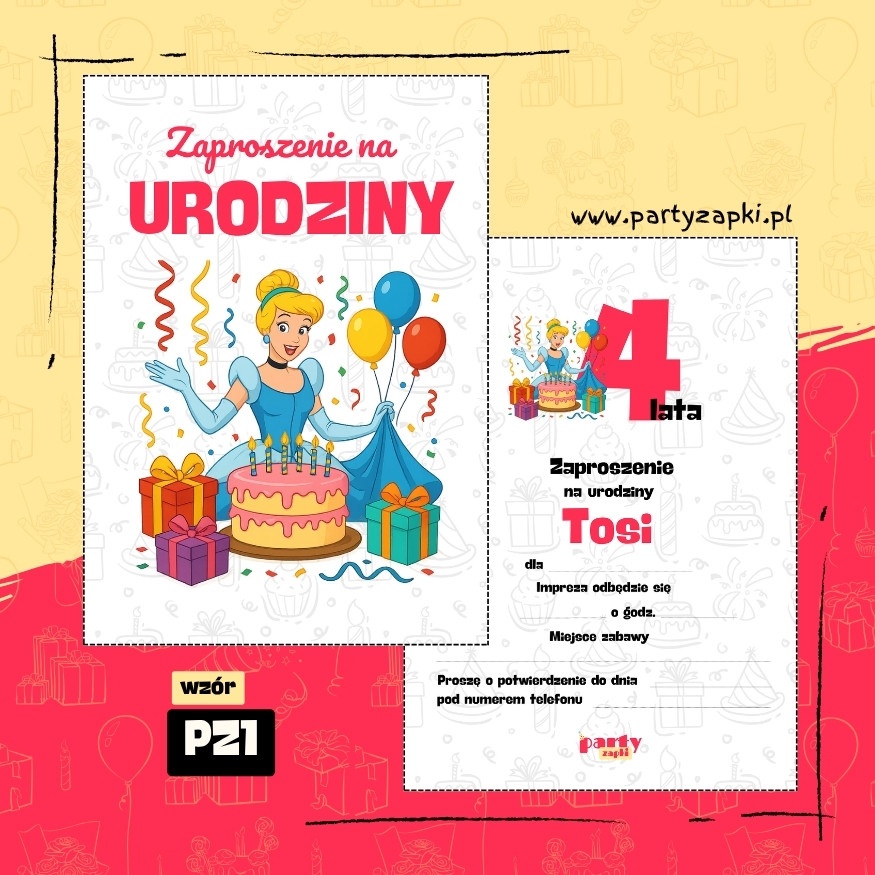 kopciuszek zaproszenie na urodziny 01 pz1