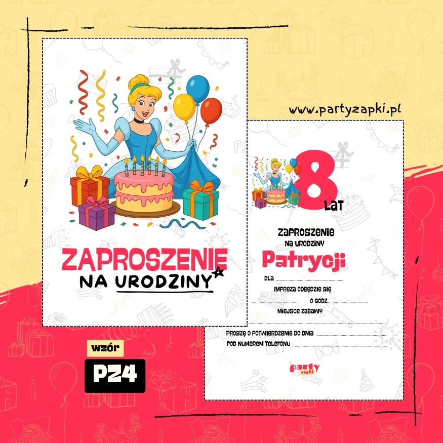 kopciuszek zaproszenie na urodziny 01 pz4