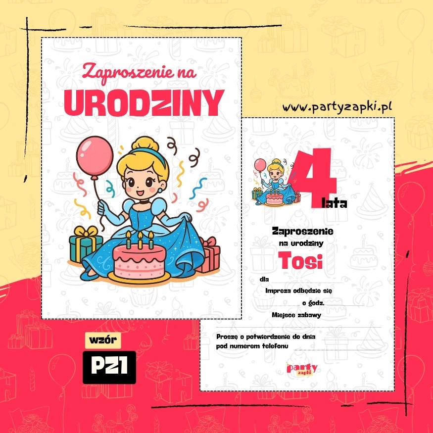 kopciuszek zaproszenie na urodziny 04 pz1