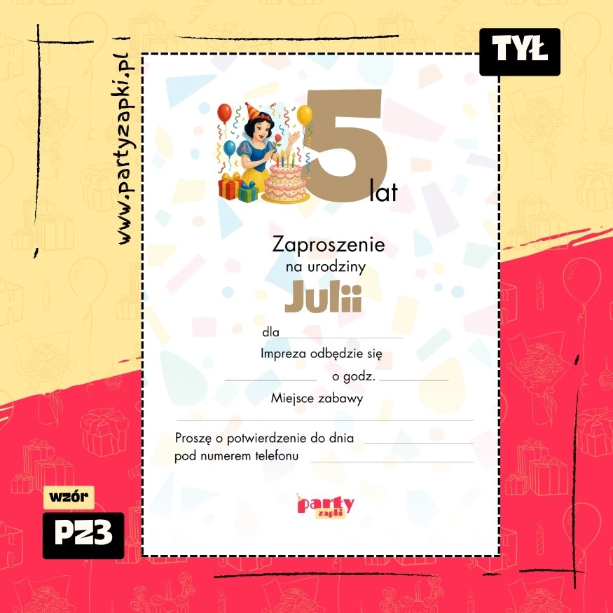 krolewna sniezka zaproszenie na urodziny 01 pz3 tyl