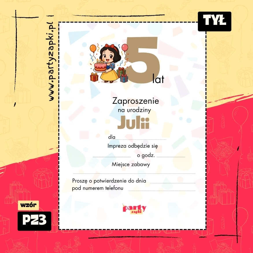 krolewna sniezka zaproszenie na urodziny 01 pz3 tyl