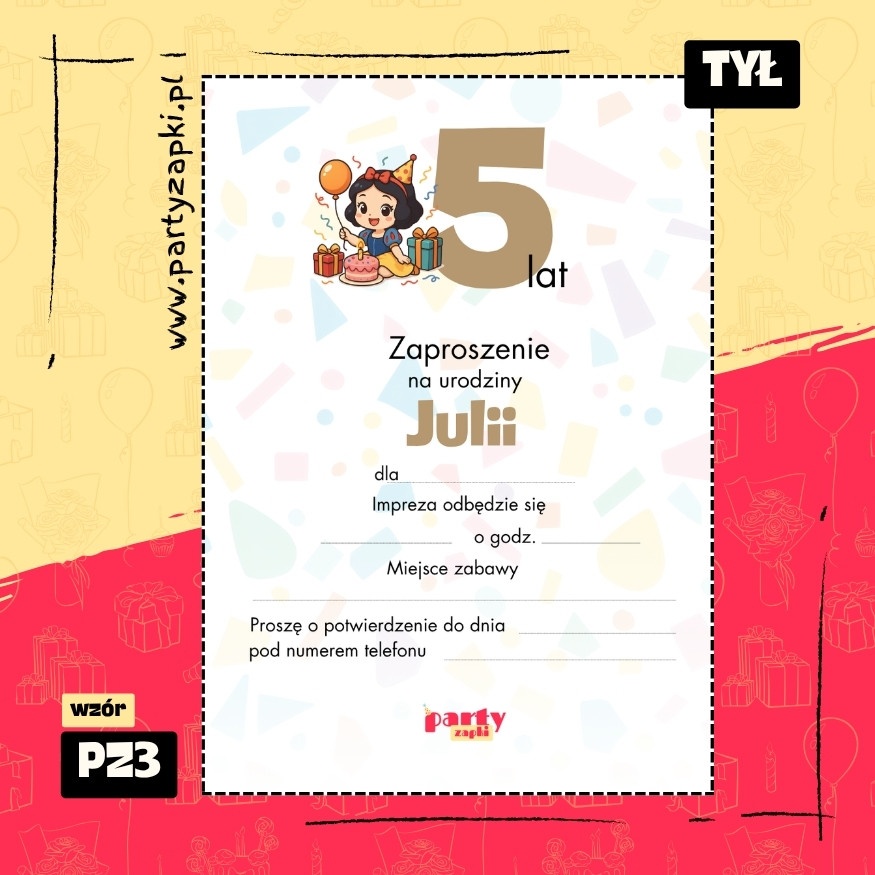 krolewna sniezka zaproszenie na urodziny 01 pz3 tyl