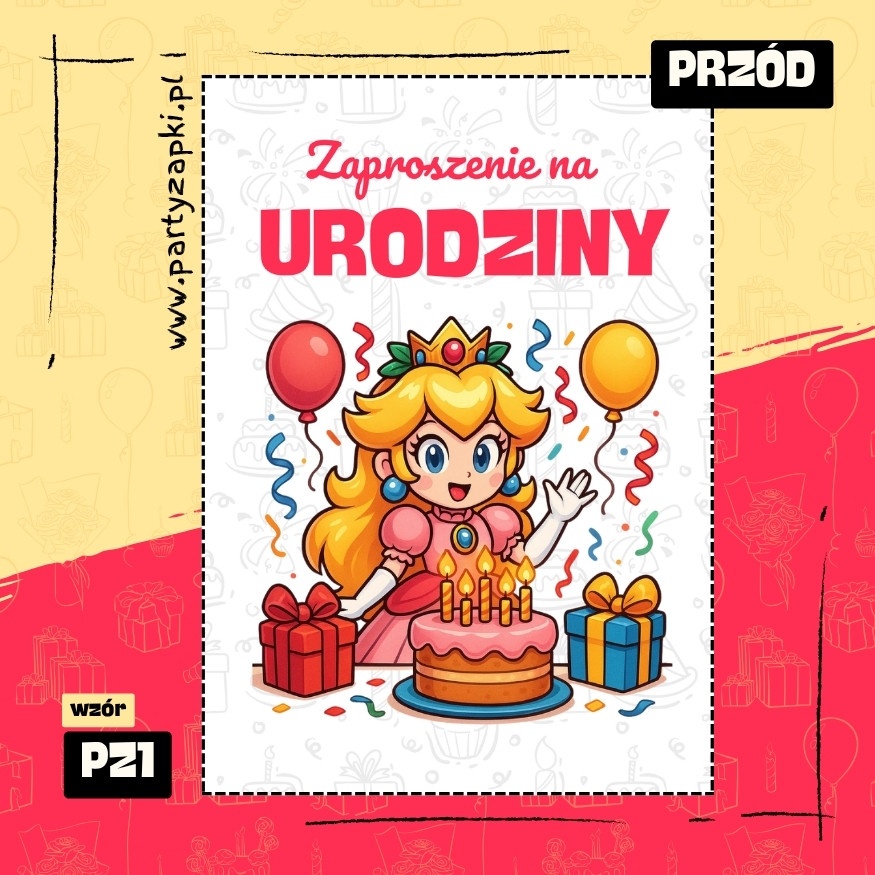 ksiezniczka peach zaproszenie na urodziny 01 pz1 przod