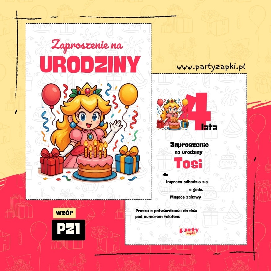 ksiezniczka peach zaproszenie na urodziny 01 pz1