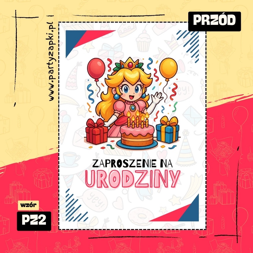 ksiezniczka peach zaproszenie na urodziny 01 pz2 przod