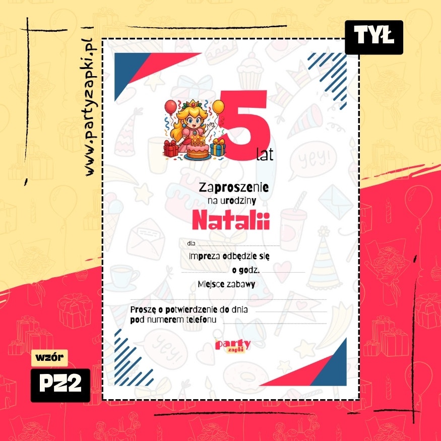 ksiezniczka peach zaproszenie na urodziny 01 pz2 tyl