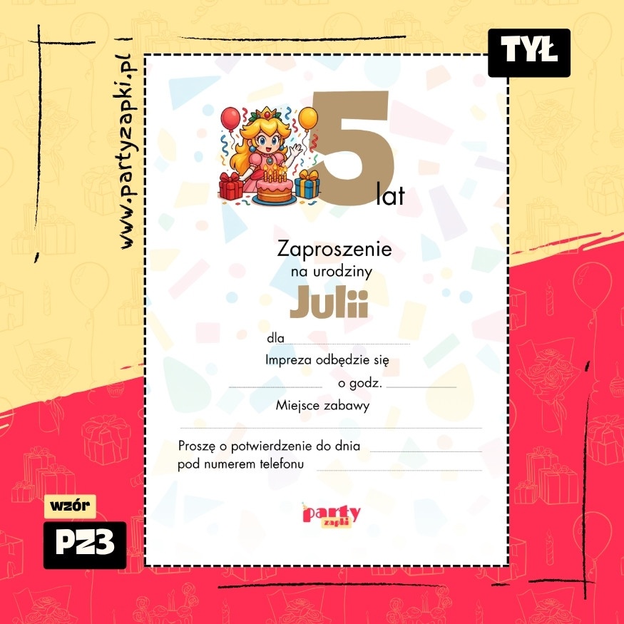 ksiezniczka peach zaproszenie na urodziny 01 pz3 tyl