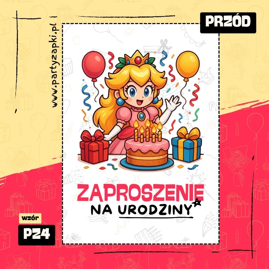 ksiezniczka peach zaproszenie na urodziny 01 pz4 przod