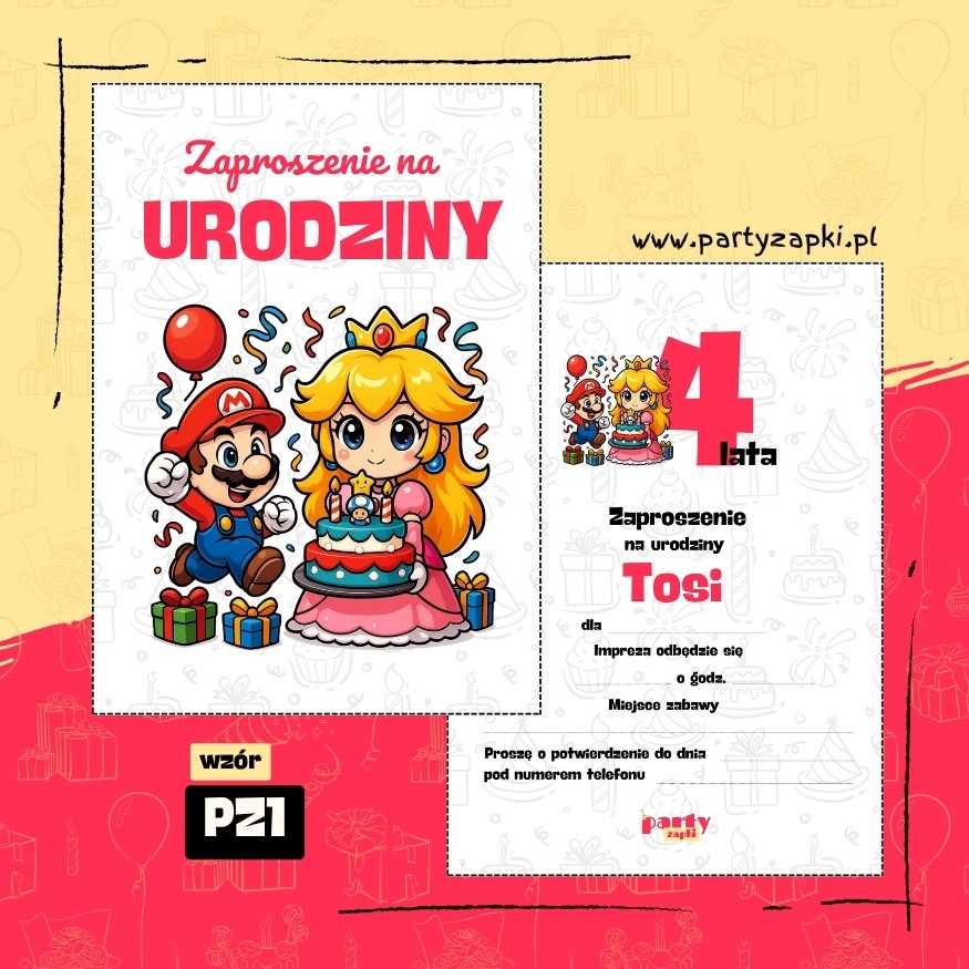ksiezniczka peach zaproszenie na urodziny 02 pz1