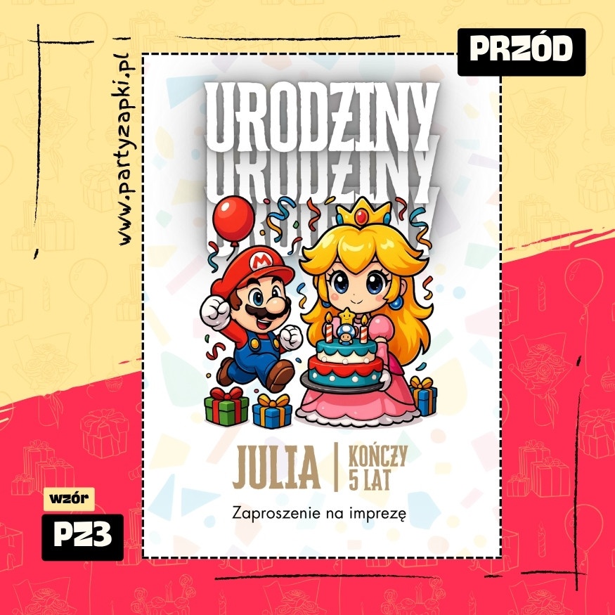 ksiezniczka peach zaproszenie na urodziny 01 pz3 przod
