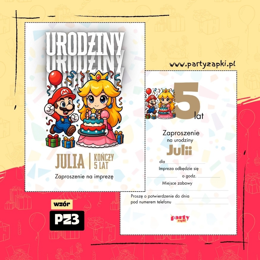 ksiezniczka peach zaproszenie na urodziny 02 pz3
