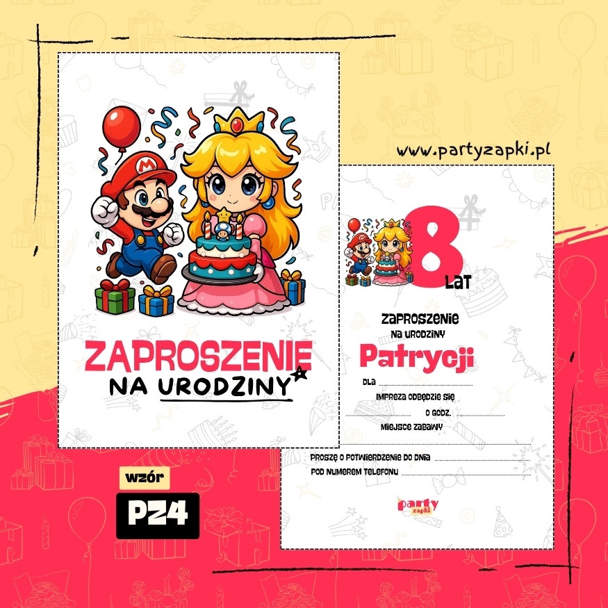 ksiezniczka peach zaproszenie na urodziny 02 pz4