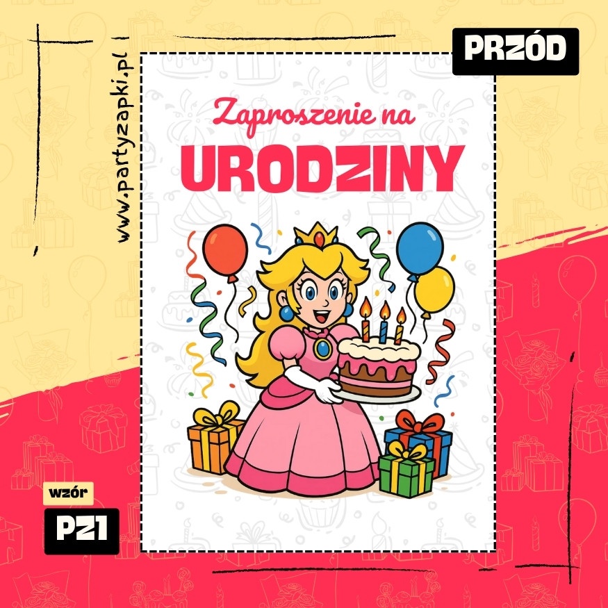 ksiezniczka peach zaproszenie na urodziny 01 pz1 przod