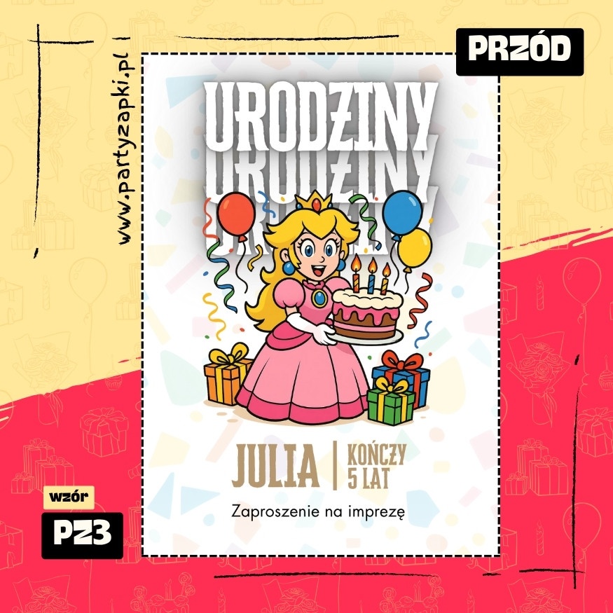 ksiezniczka peach zaproszenie na urodziny 01 pz3 przod