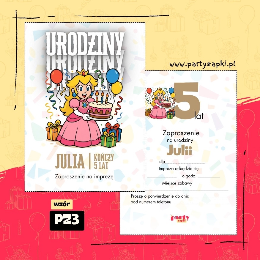 ksiezniczka peach zaproszenie na urodziny 03 pz3