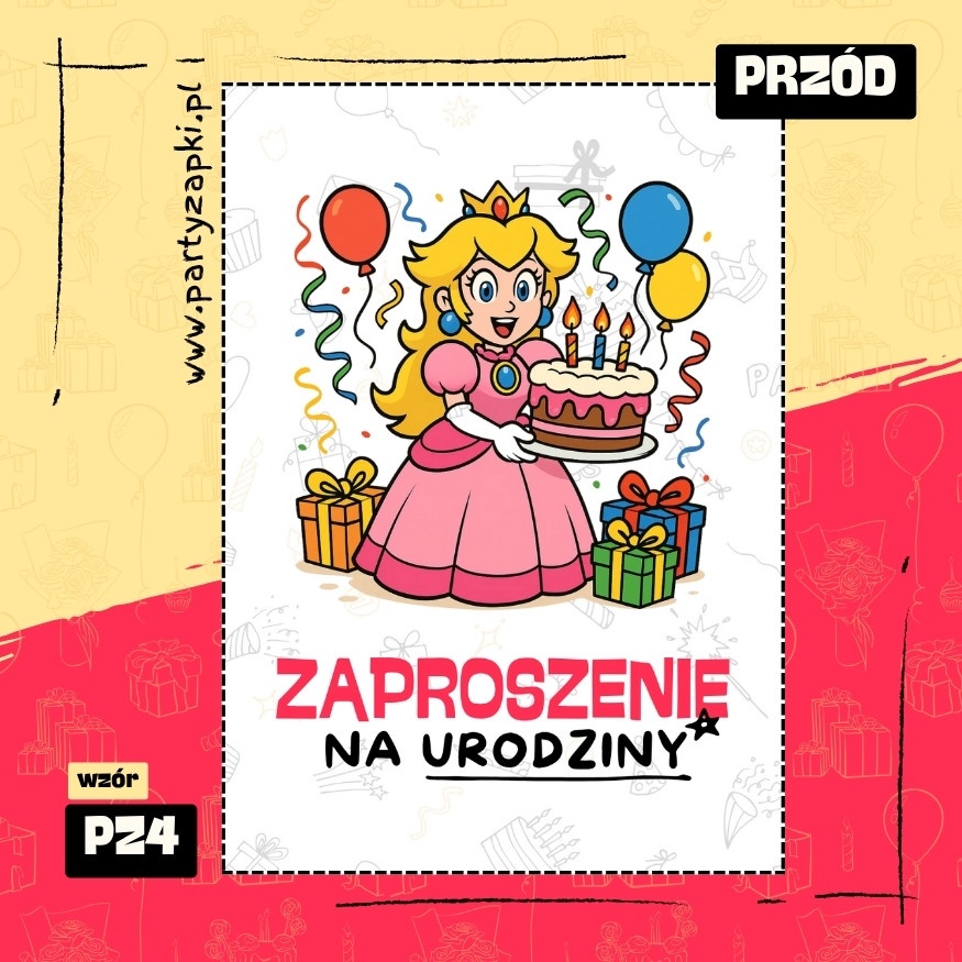 ksiezniczka peach zaproszenie na urodziny 01 pz4 przod