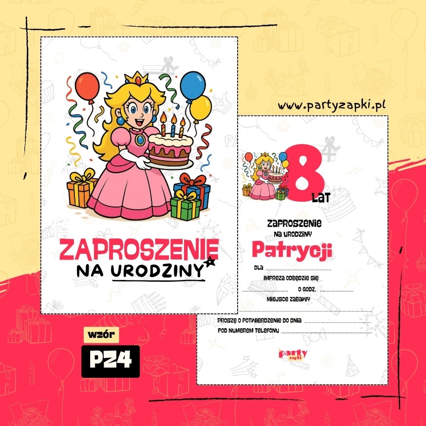 ksiezniczka peach zaproszenie na urodziny 03 pz4