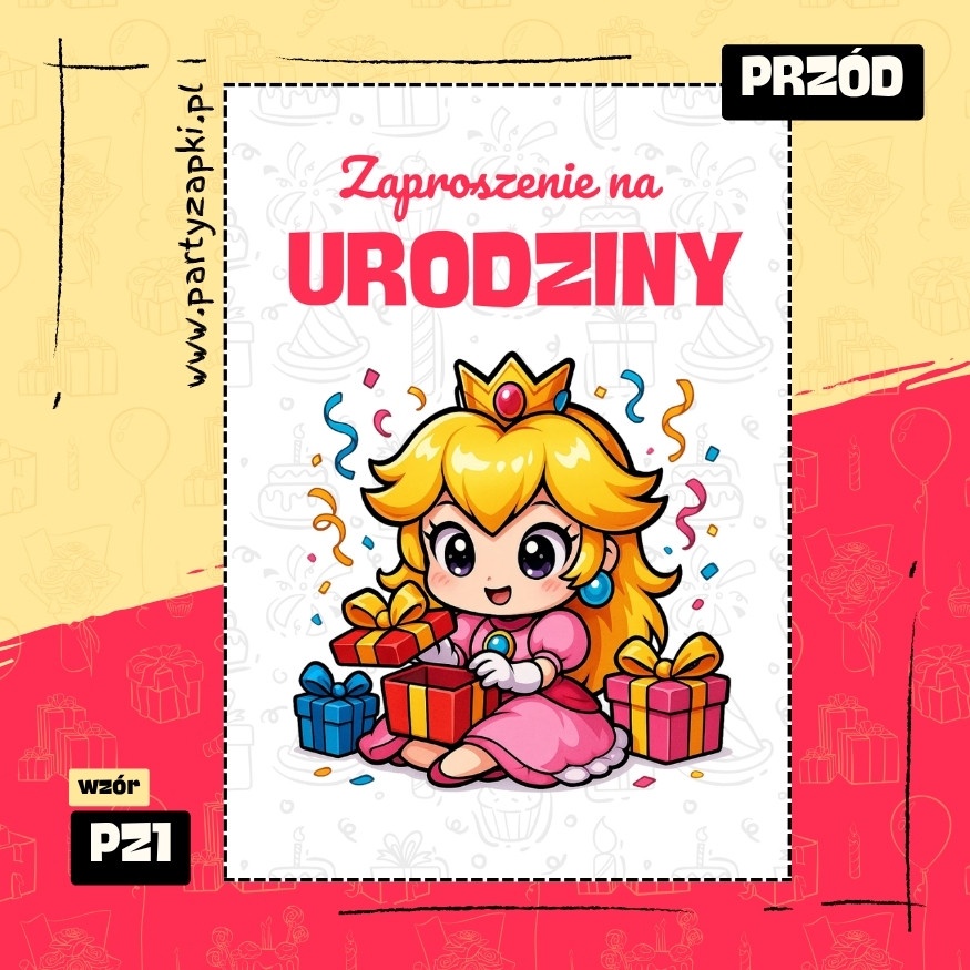 ksiezniczka peach zaproszenie na urodziny 01 pz1 przod
