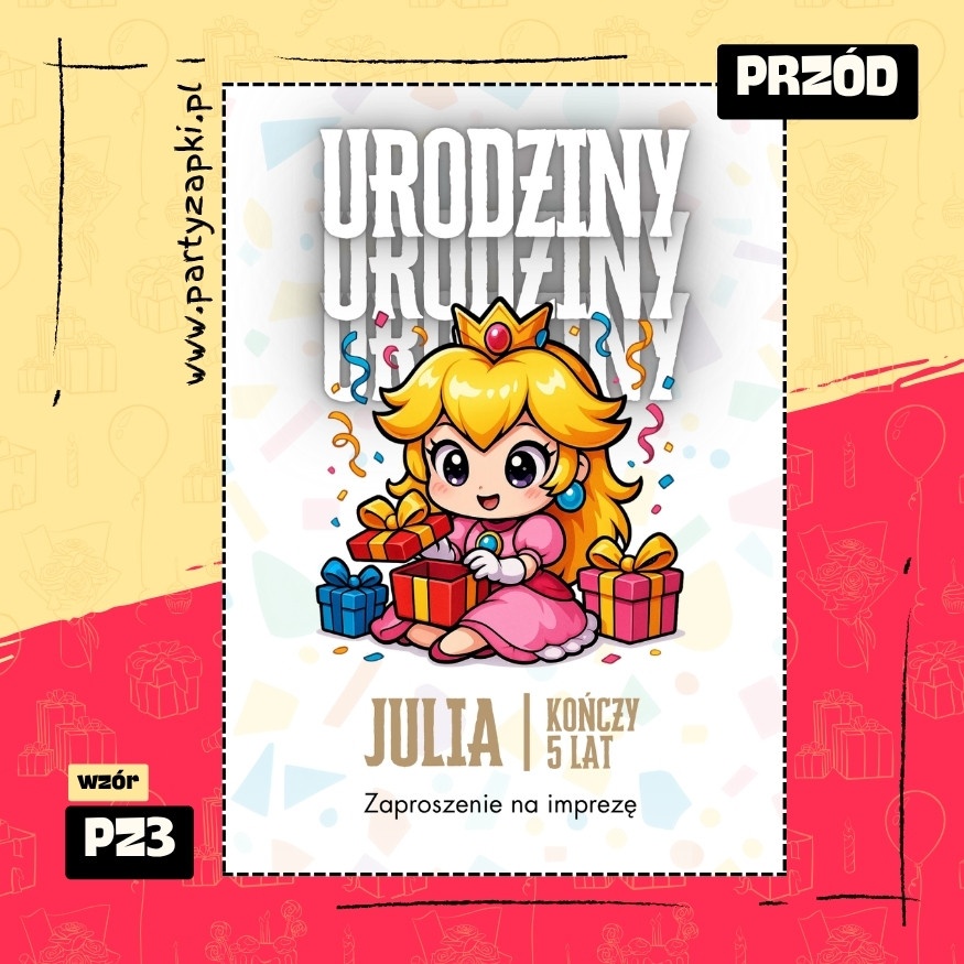 ksiezniczka peach zaproszenie na urodziny 01 pz3 przod