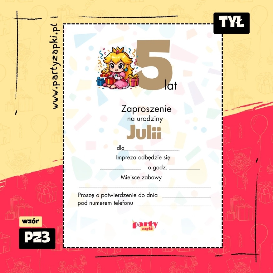 ksiezniczka peach zaproszenie na urodziny 01 pz3 tyl