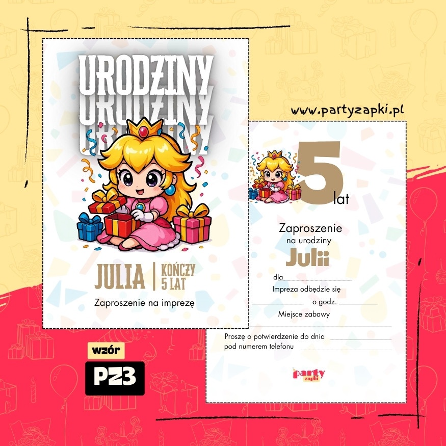 ksiezniczka peach zaproszenie na urodziny 04 pz3