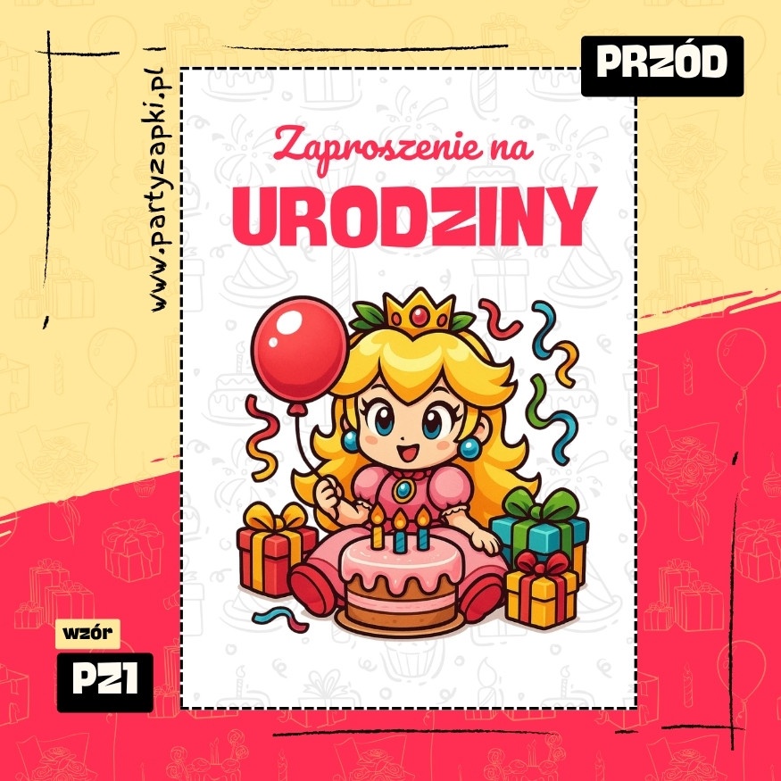 ksiezniczka peach zaproszenie na urodziny 01 pz1 przod
