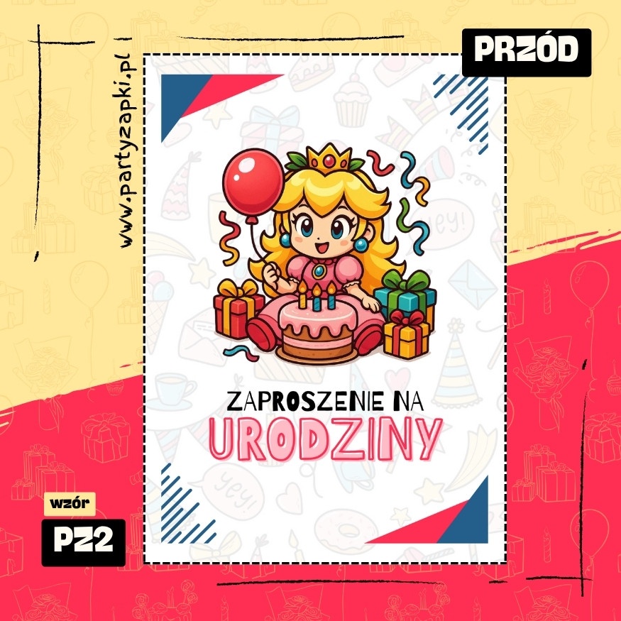 ksiezniczka peach zaproszenie na urodziny 01 pz2 przod