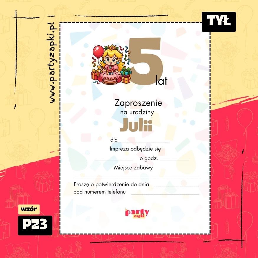 ksiezniczka peach zaproszenie na urodziny 01 pz3 tyl