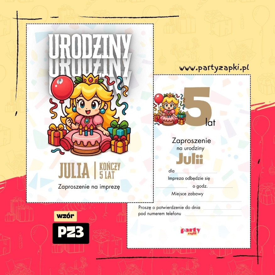 ksiezniczka peach zaproszenie na urodziny 05 pz3