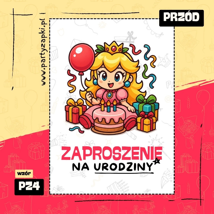 ksiezniczka peach zaproszenie na urodziny 01 pz4 przod