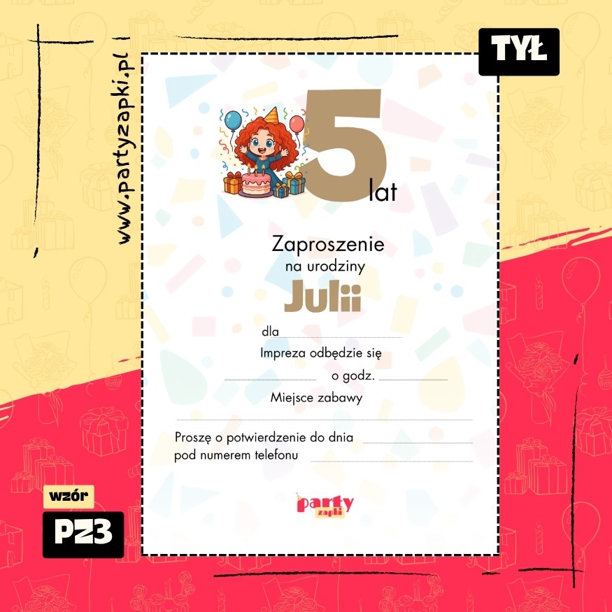 merida waleczna zaproszenie na urodziny 01 pz3 tyl