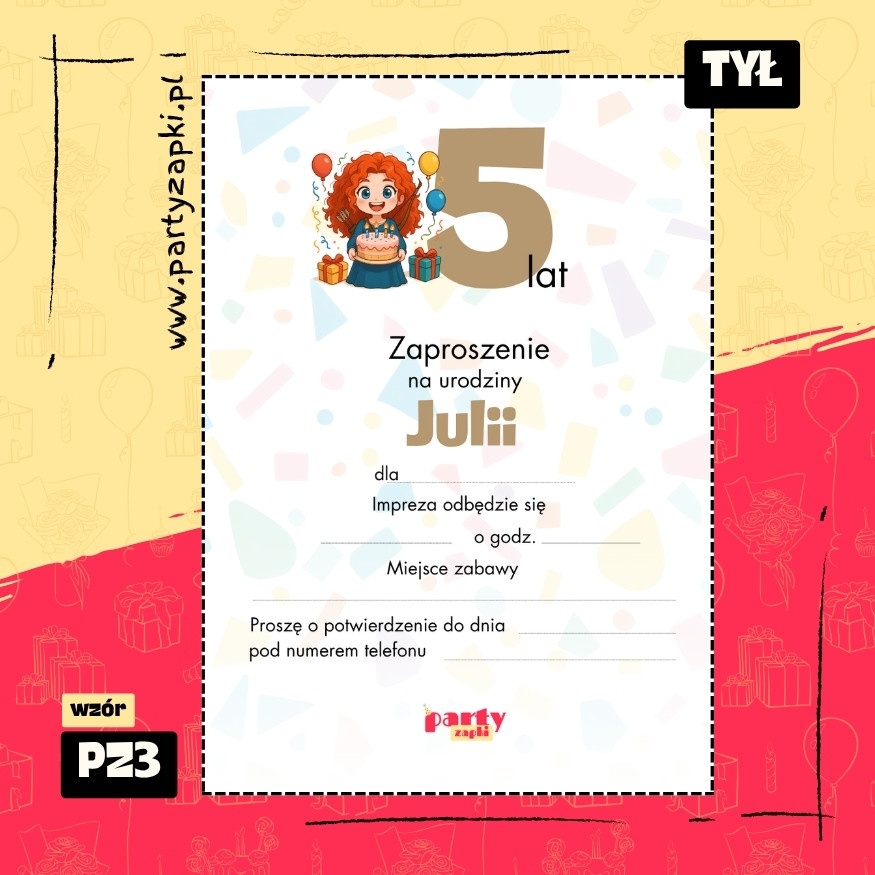 merida waleczna zaproszenie na urodziny 01 pz3 tyl