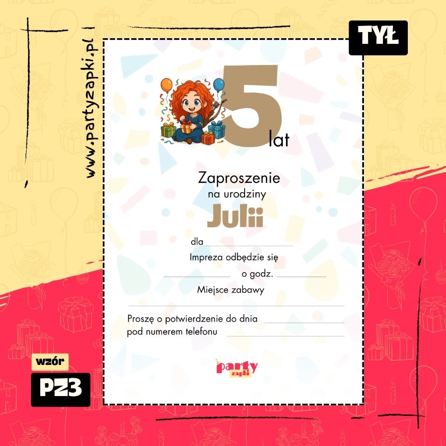merida waleczna zaproszenie na urodziny 01 pz3 tyl
