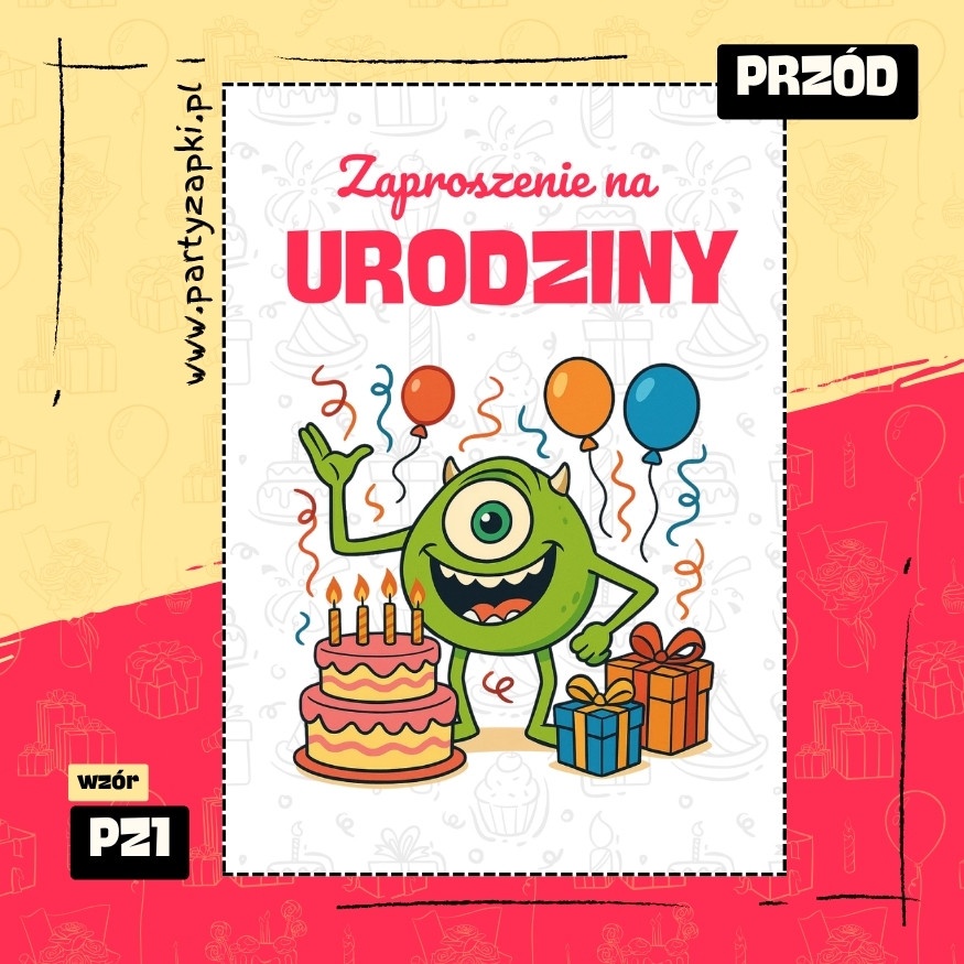 mike wazowski potwory i spolka zaproszenie na urodziny 01 pz1 przod