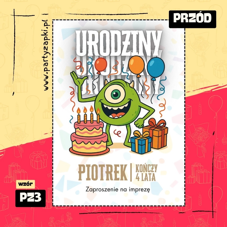 mike wazowski potwory i spolka zaproszenie na urodziny 01 pz3 przod