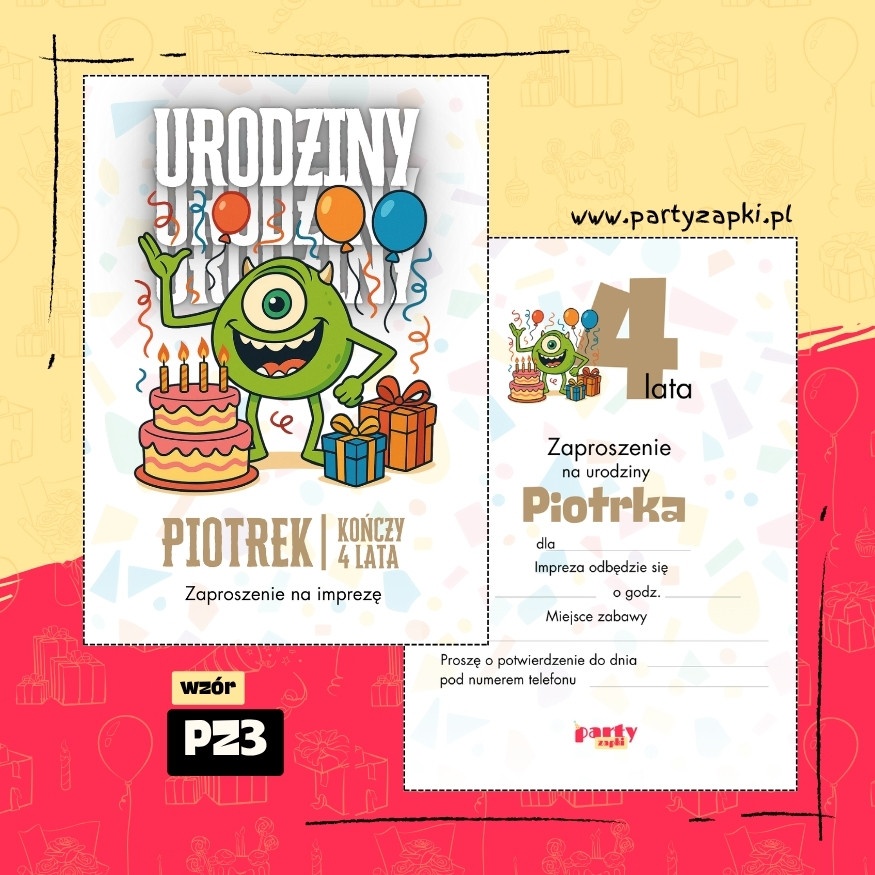 mike wazowski potwory i spolka zaproszenie na urodziny 02 pz3
